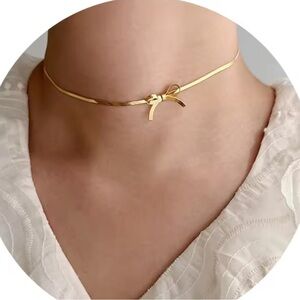 Gold Bow Choker Necklace — Delicate Minimal Design